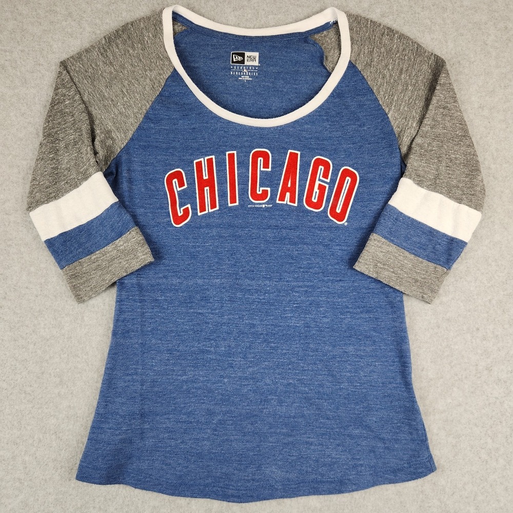 New Era Chicago Cubs Raglan T-Shirt Womens Small S Tri-Blend 3/4 Sleeve